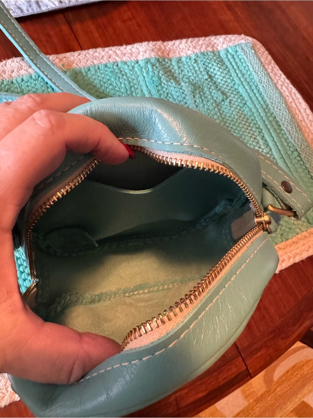 Portland Leather Seafoam Round Crossbody Bag - Picture 2 of 2